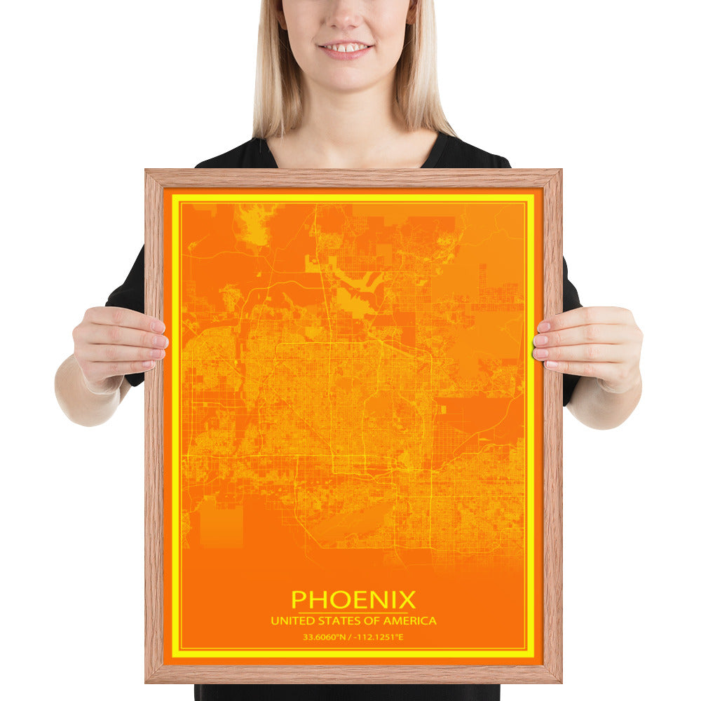 Phoenix Orange and Yellow Framed Map