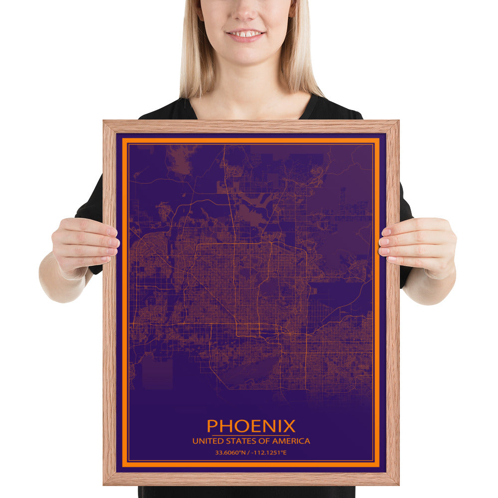 Phoenix Purple and Orange Framed Map