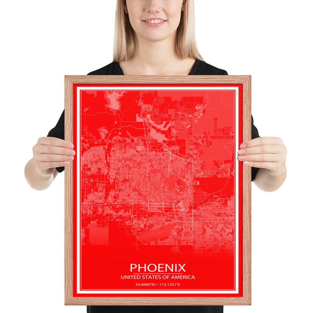 Phoenix Red and White Framed Map