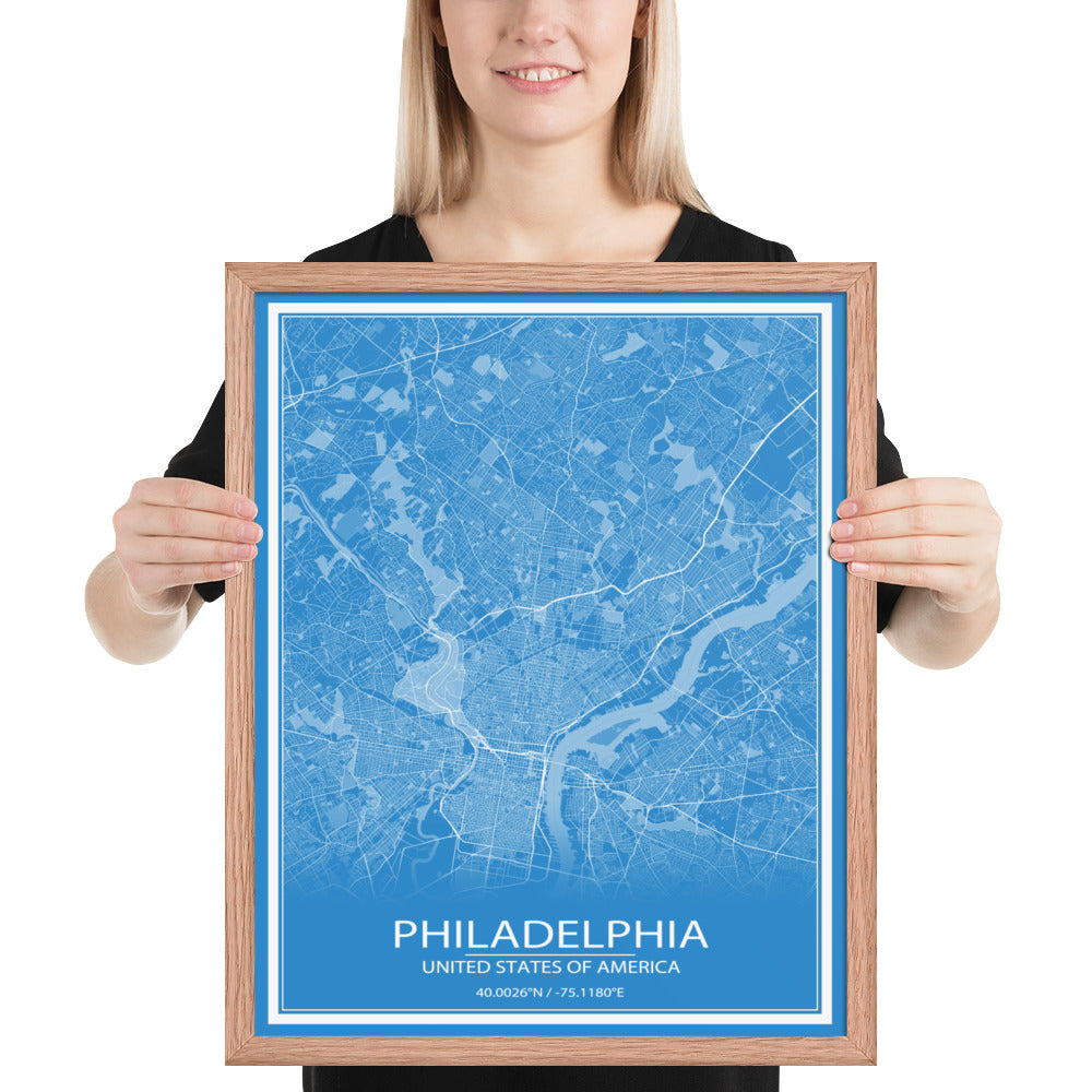 Philadelphia Blue and White Framed Map