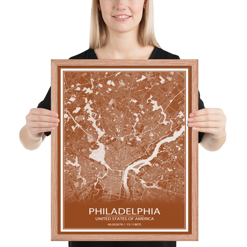 Philadelphia Brown and White Framed Map