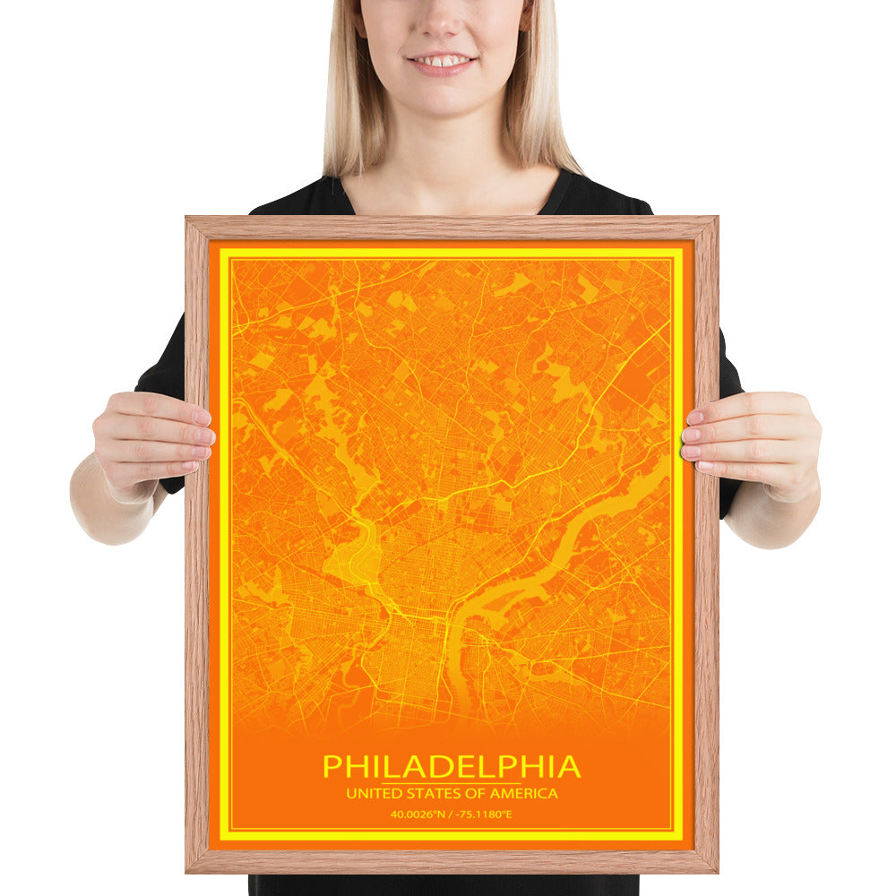 Philadelphia Orange and Yellow Framed Map