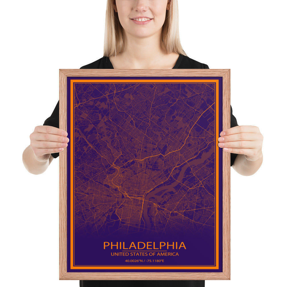 Philadelphia Purple and Orange Framed Map