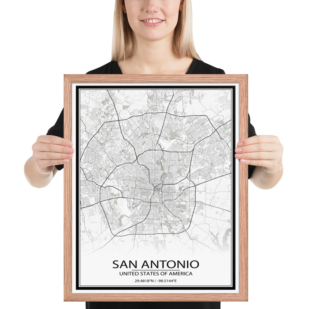 San Antonio White Framed Map