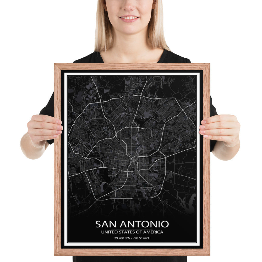 San Antonio Black Framed Map