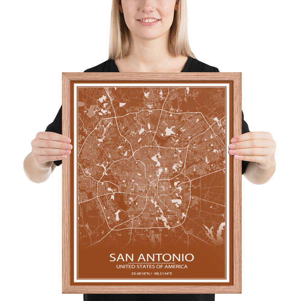 San Antonio Brown and White Framed Map