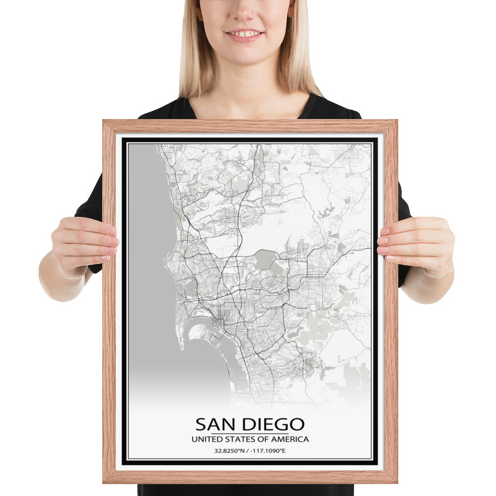 San Diego White Framed Map