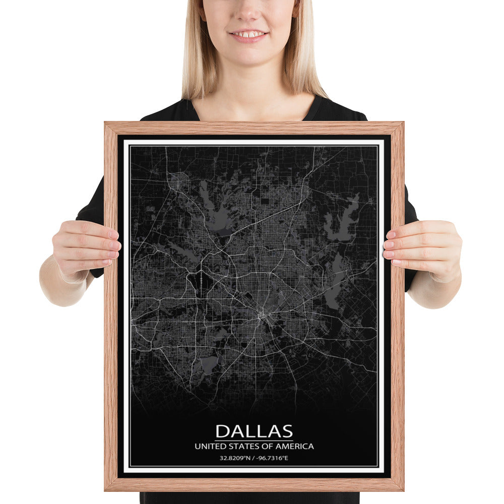 Dallas Black Framed Map