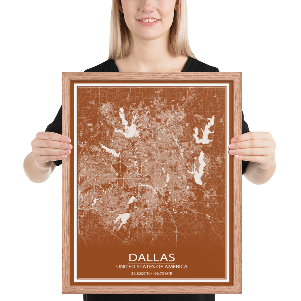 Dallas Brown and White Framed Map