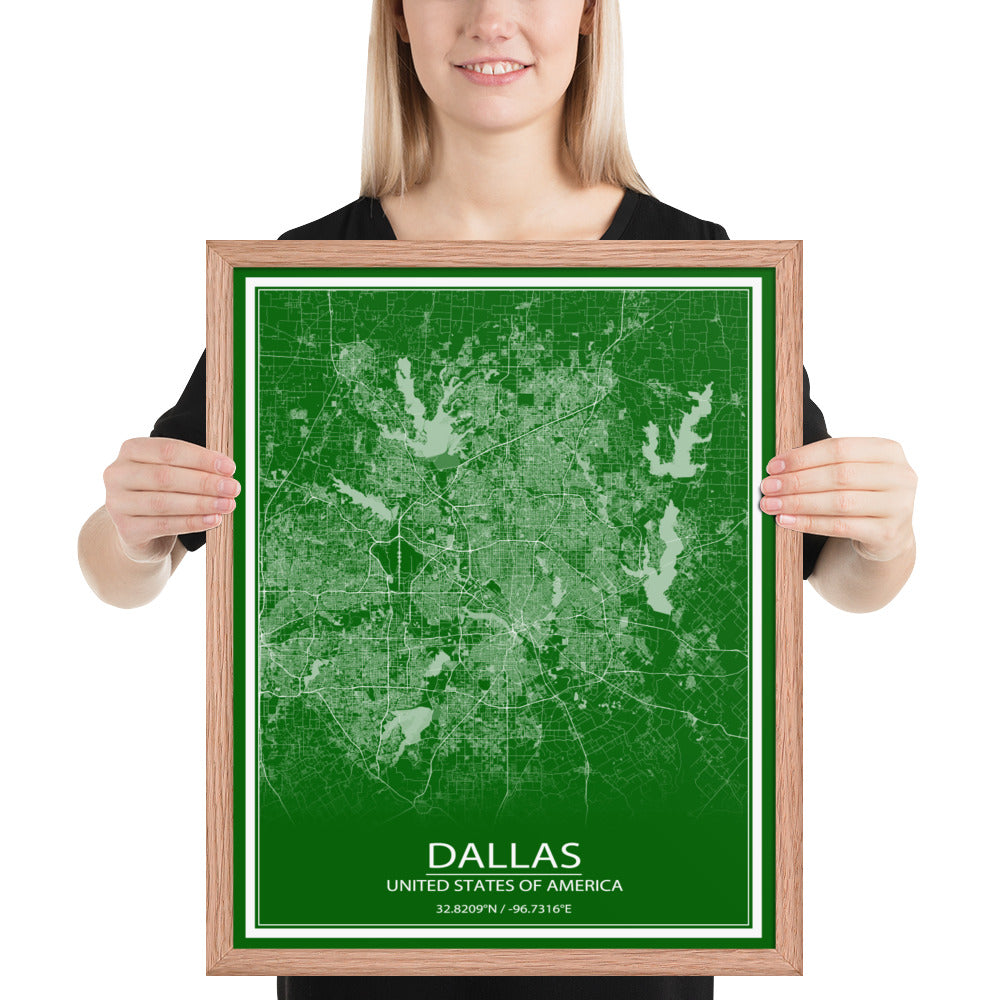 Dallas Green and White Framed Map