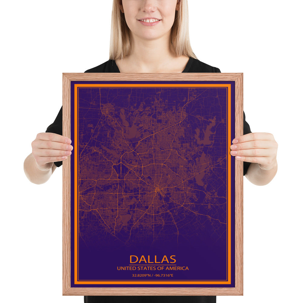 Dallas Purple and Orange Framed Map