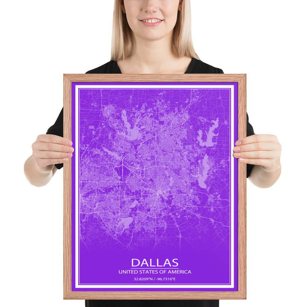 Dallas Purple and White Framed Map