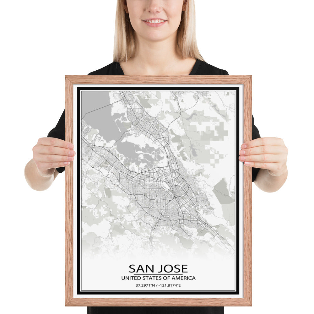 San Jose White Framed Map