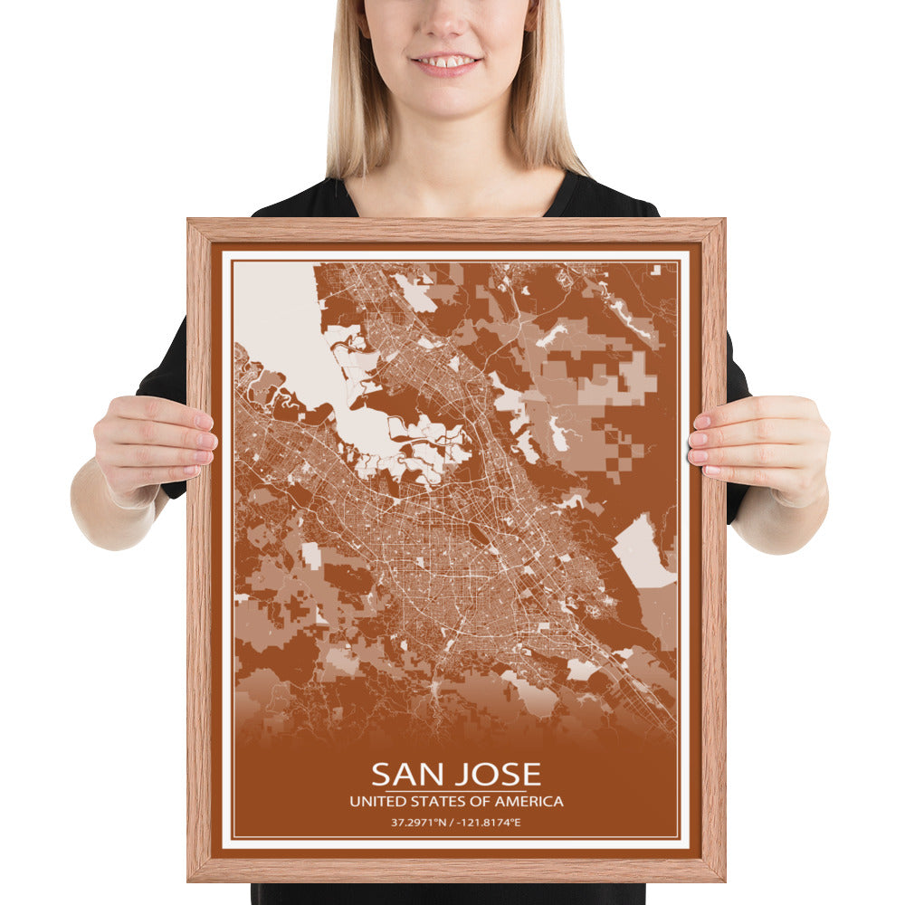 San Jose Brown and White Framed Map