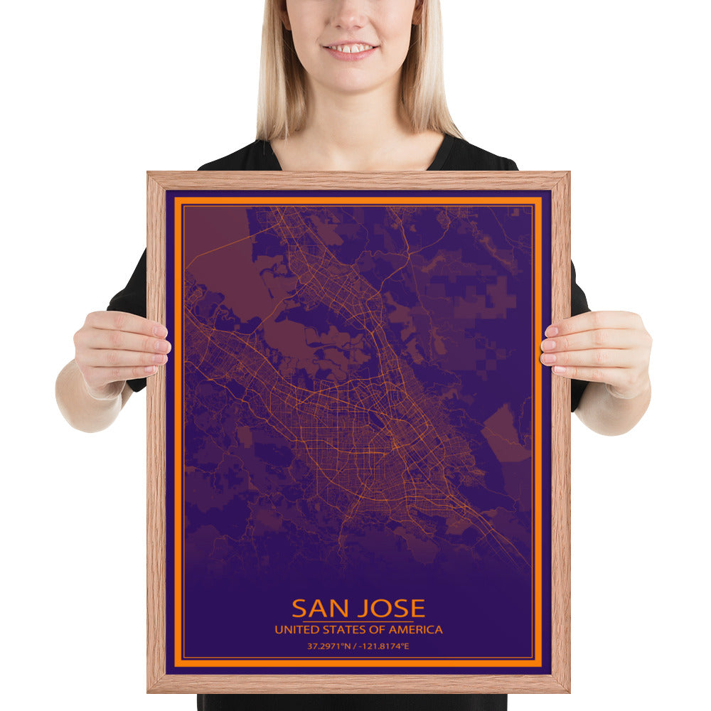 San Jose Purple and Orange Framed Map