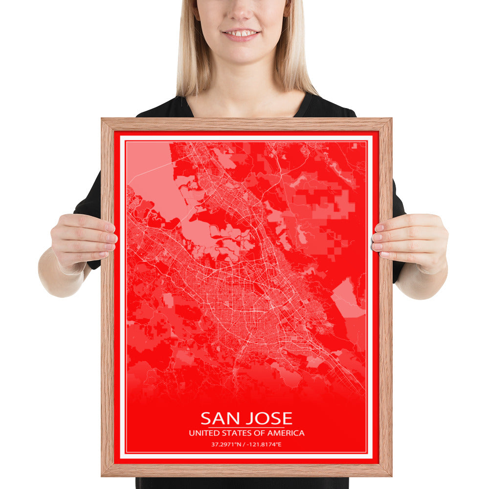 San Jose Red and White Framed Map