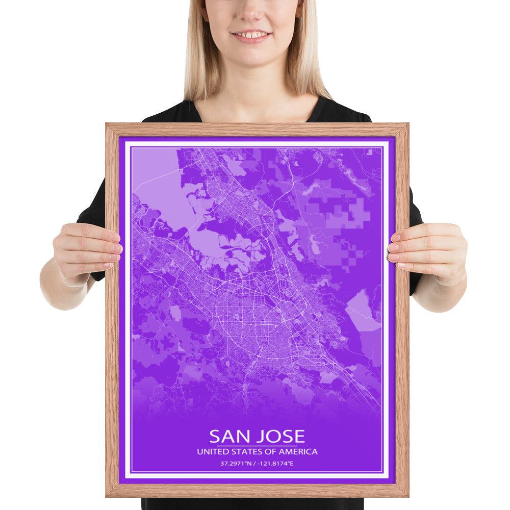 San Jose Purple and White Framed Map