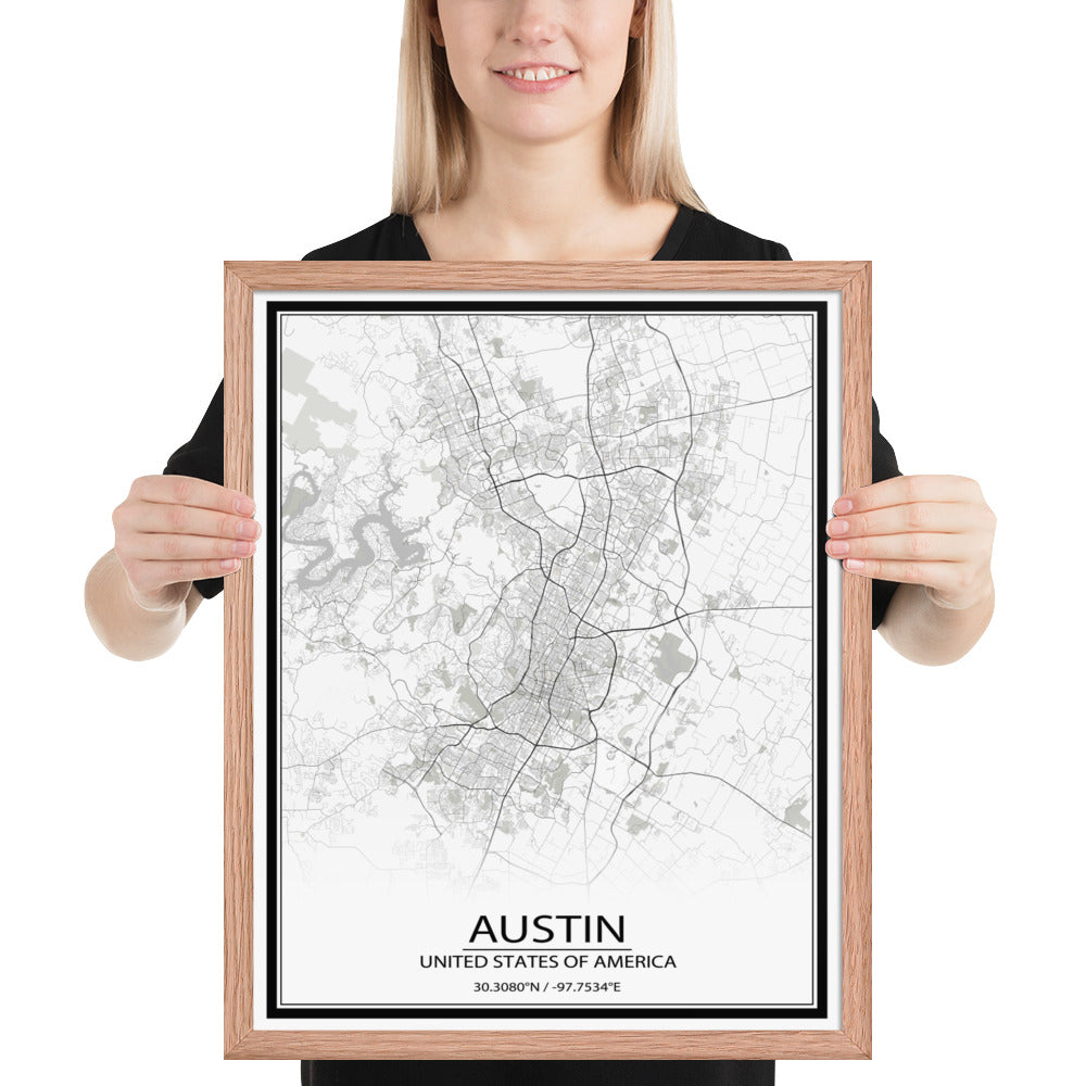 Austin White Framed Map