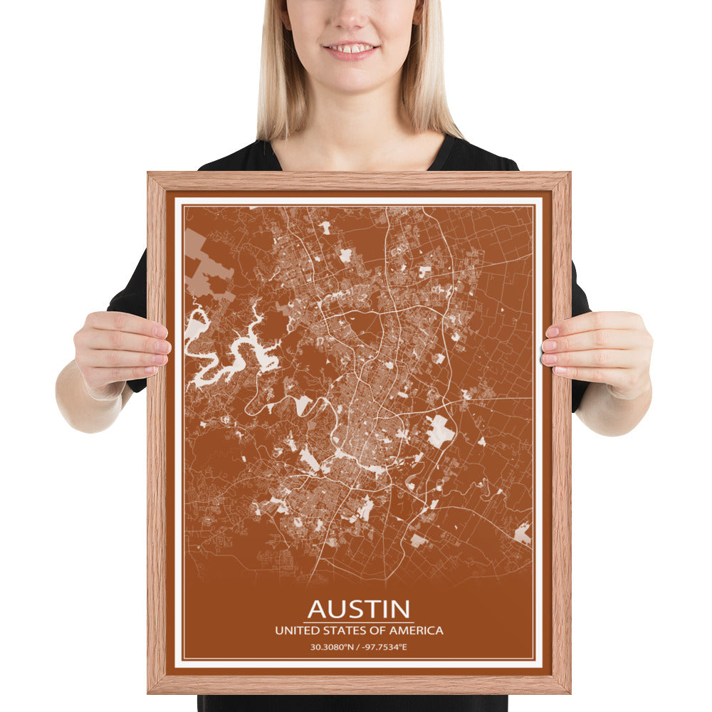 Austin Brown and White Framed Map