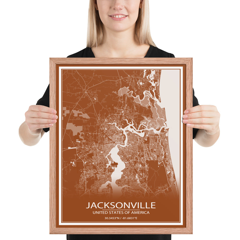 Jacksonville Brown and White Framed Map