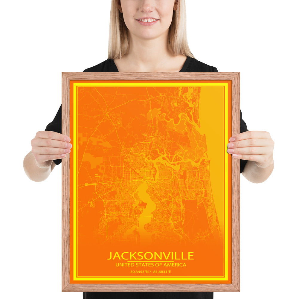 Jacksonville Orange and Yellow Framed Map