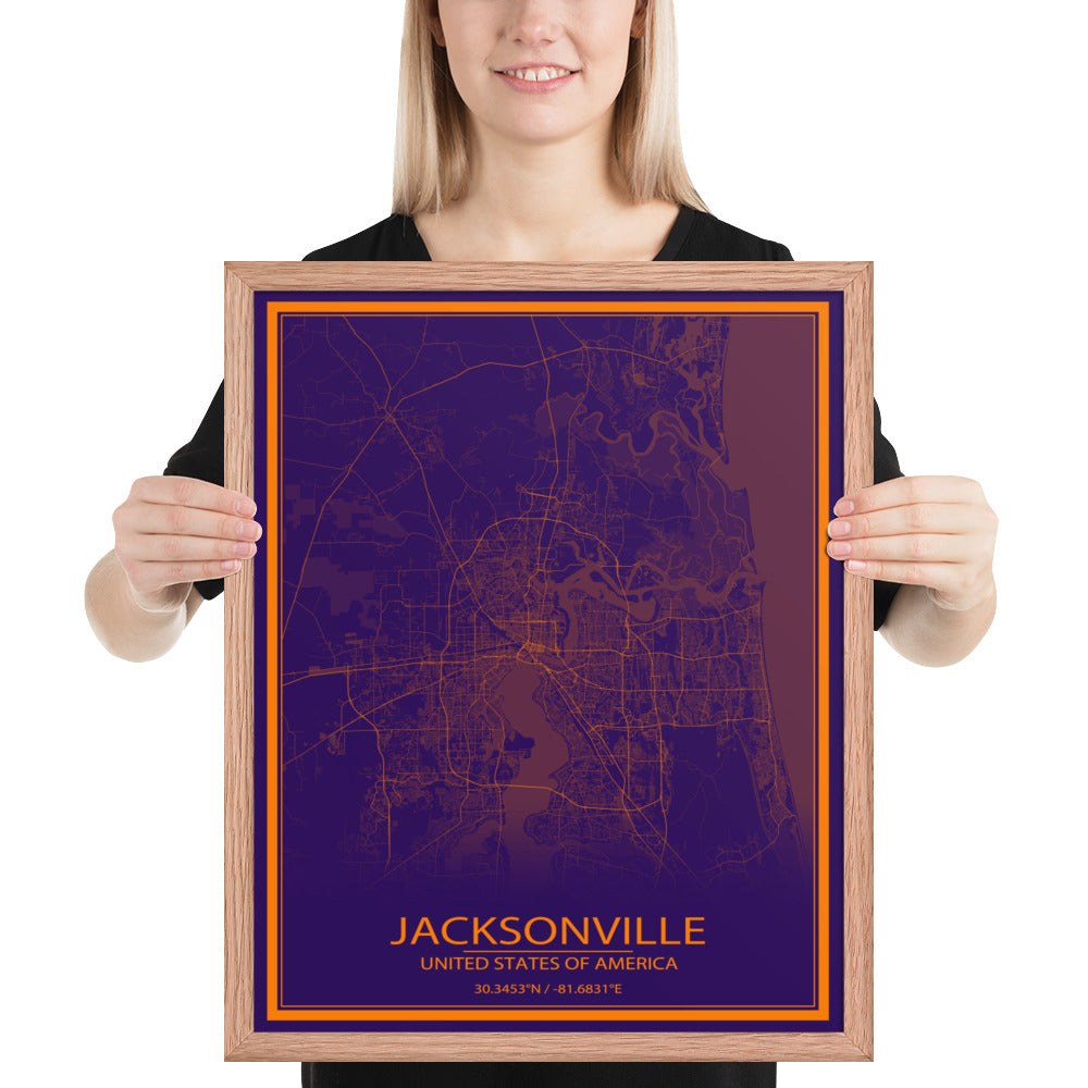 Jacksonville Purple and Orange Framed Map