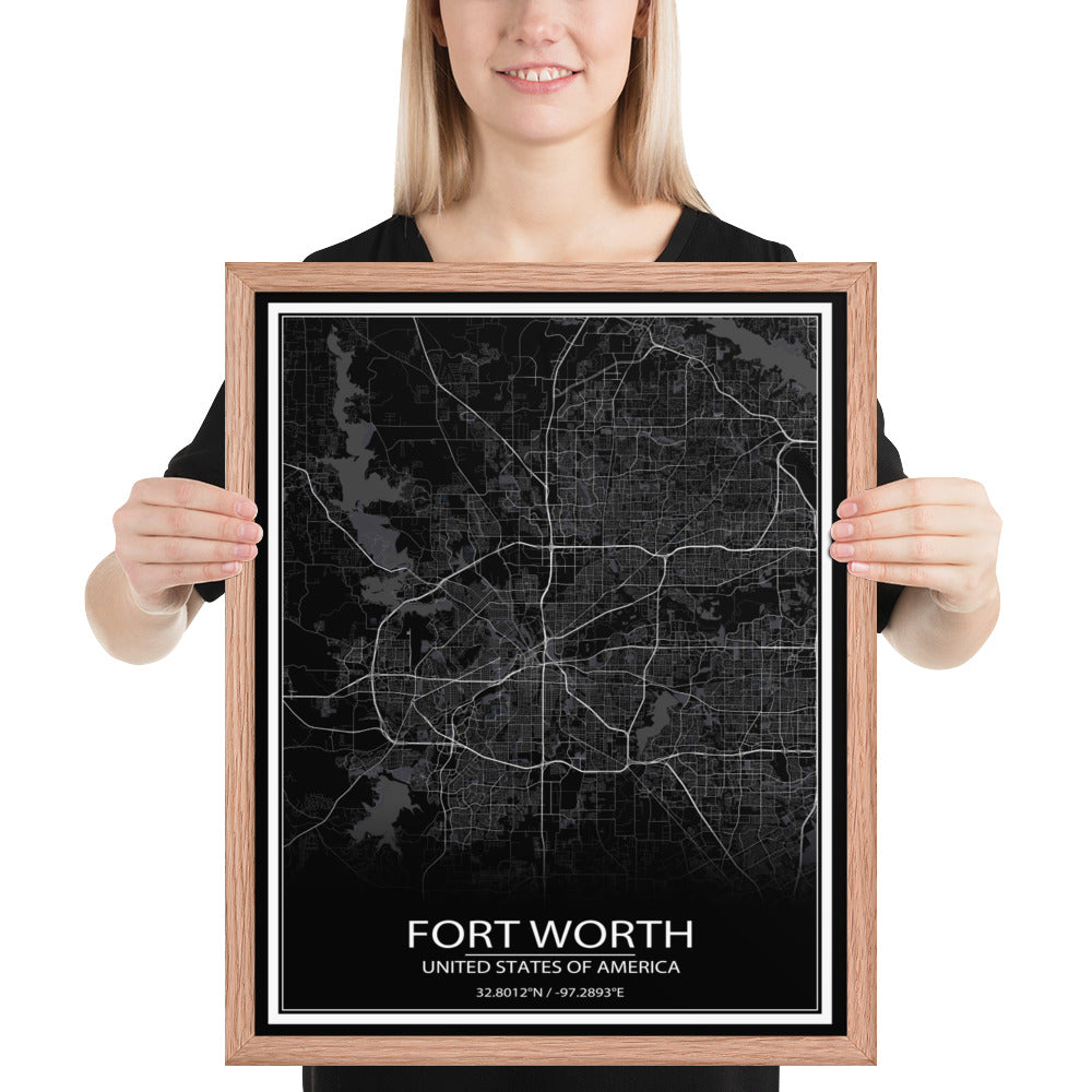 Fort Worth Black Framed Map