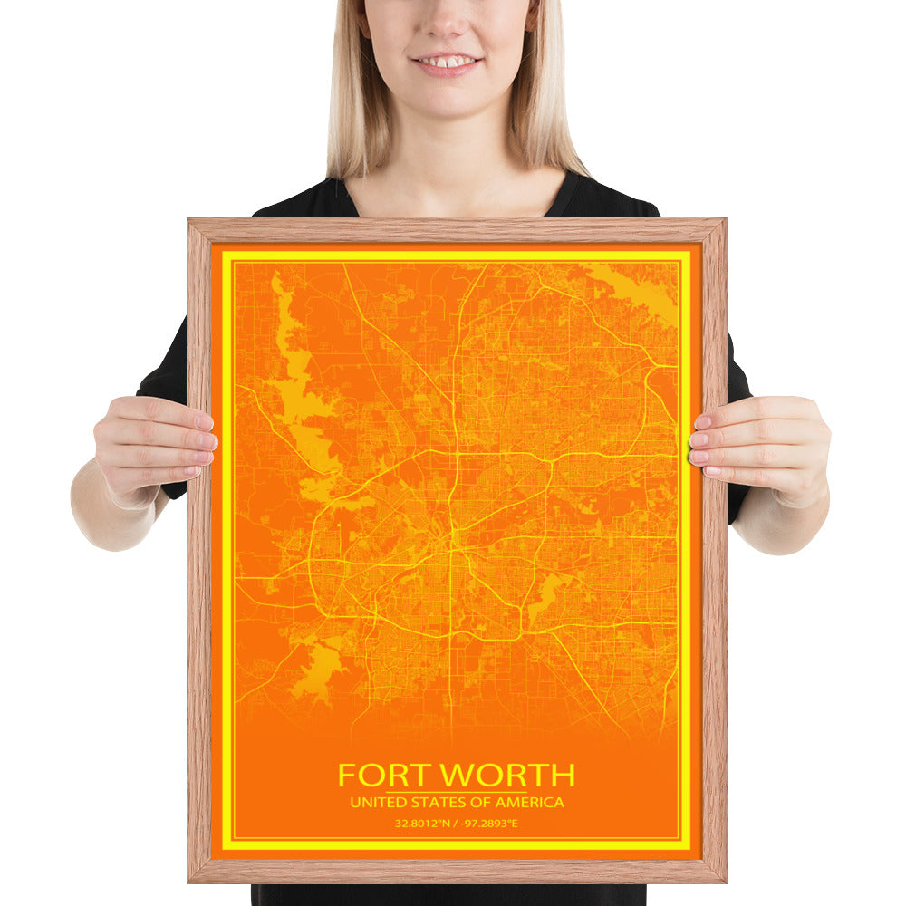 Fort Worth Orange and Yellow Framed Map