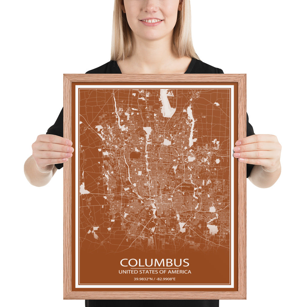 Columbus Brown and White Framed Map