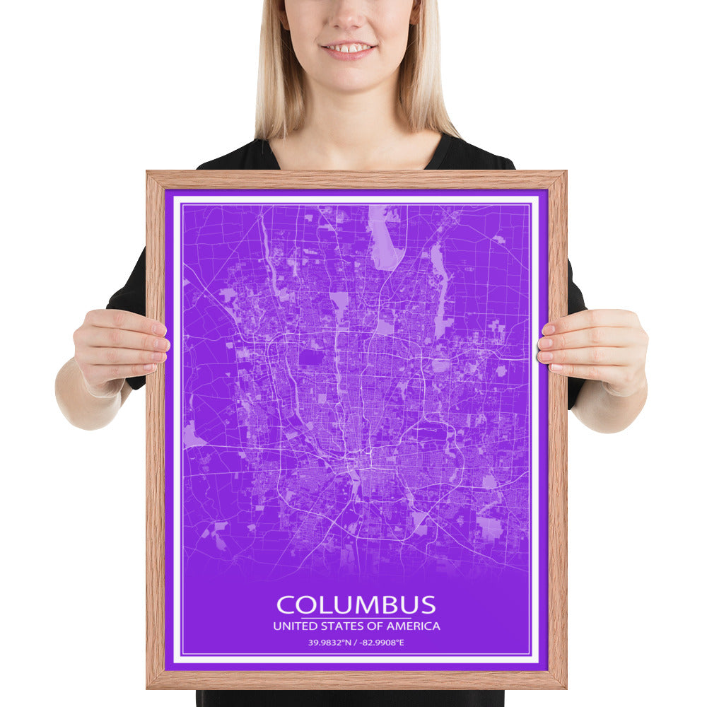 Columbus Purple and White Framed Map