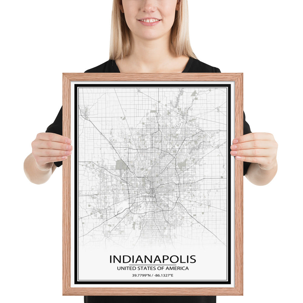 Indianapolis White Framed Map