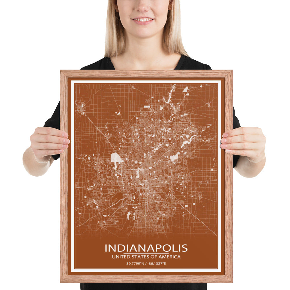 Indianapolis Brown and White Framed Map