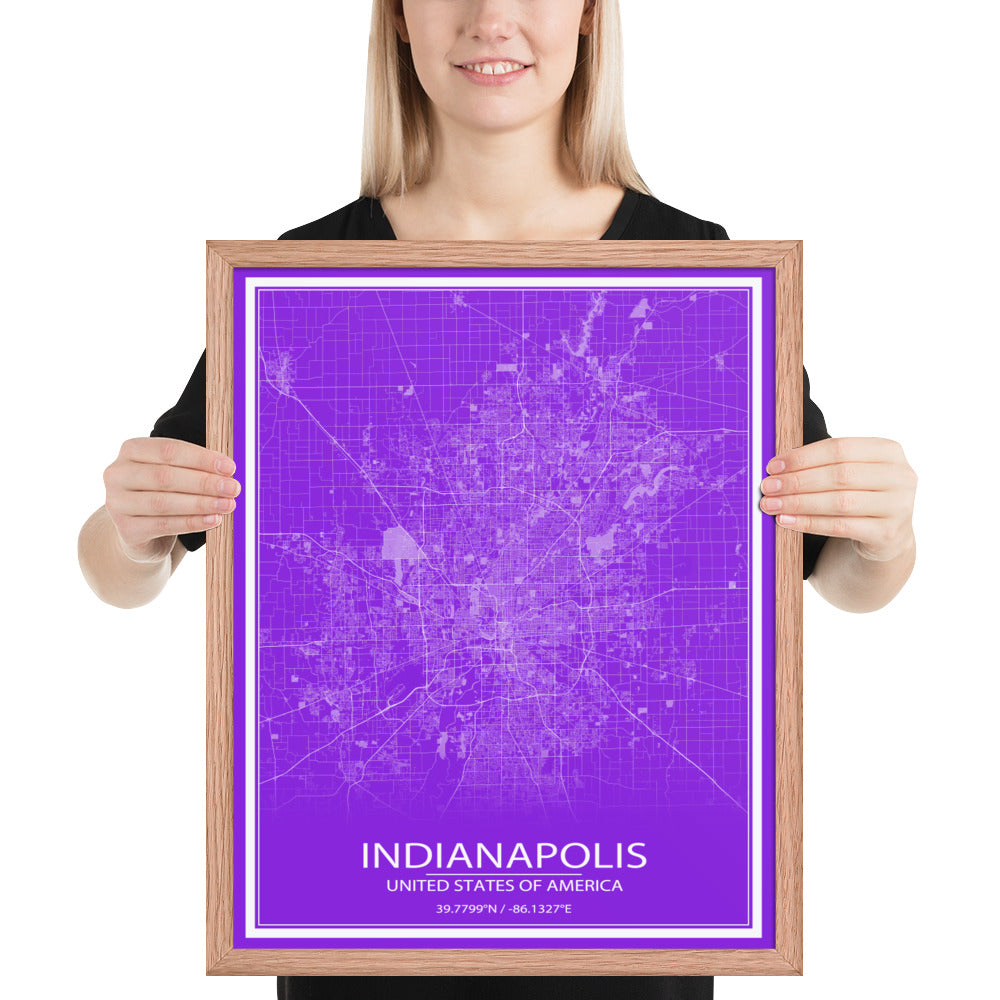 Indianapolis Purple and White Framed Map