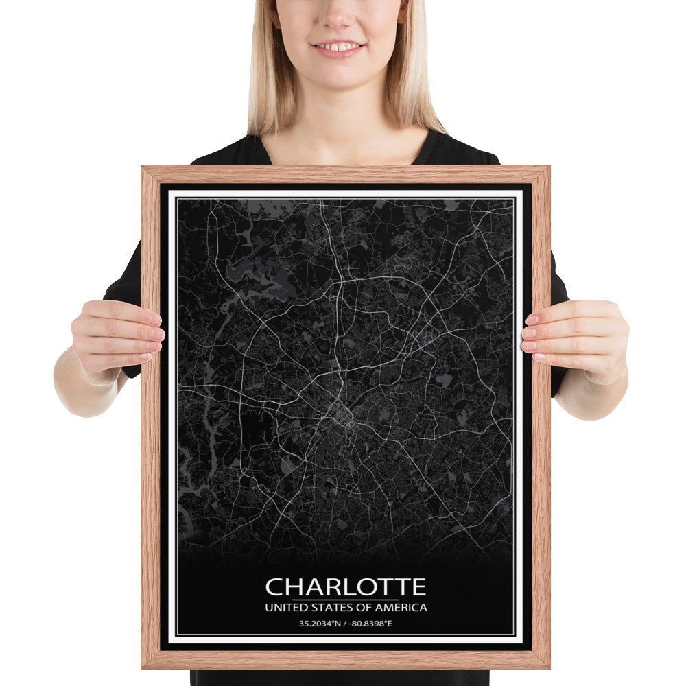 Charlotte Black Framed Map