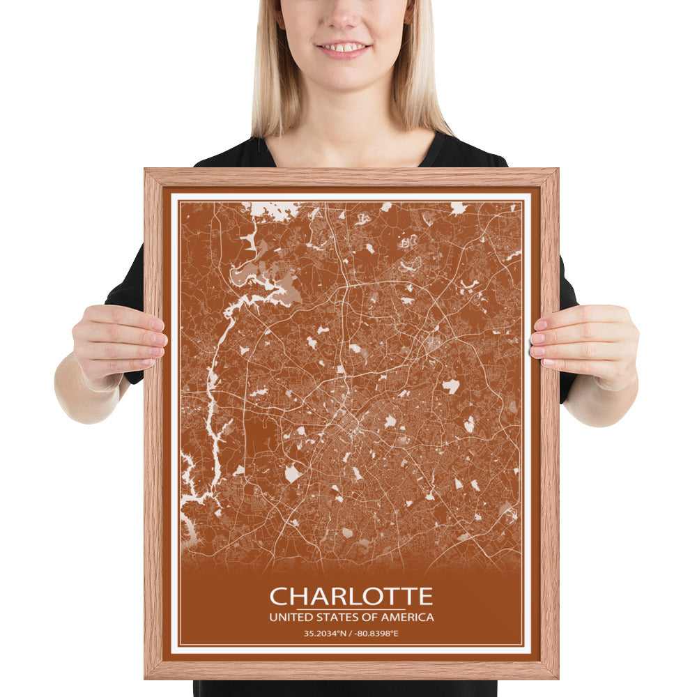 Charlotte Brown and White Framed Map