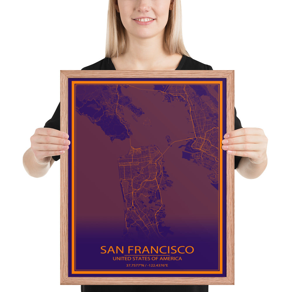 San Francisco Purple and Orange Framed Map