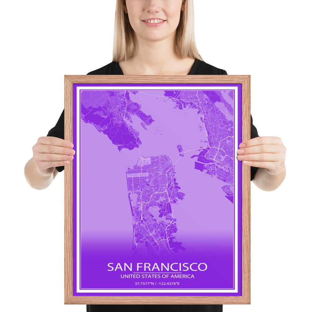 San Francisco Purple and White Framed Map