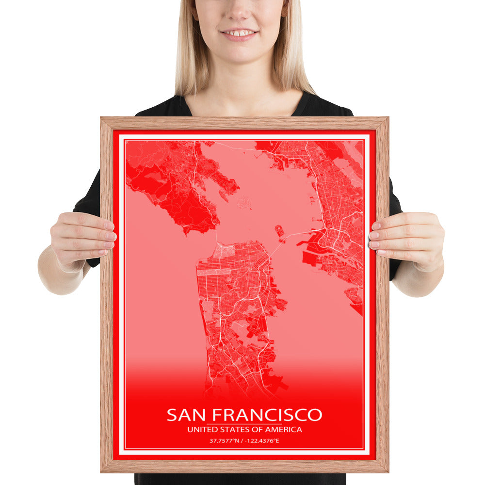 San Francisco Red and White Framed Map