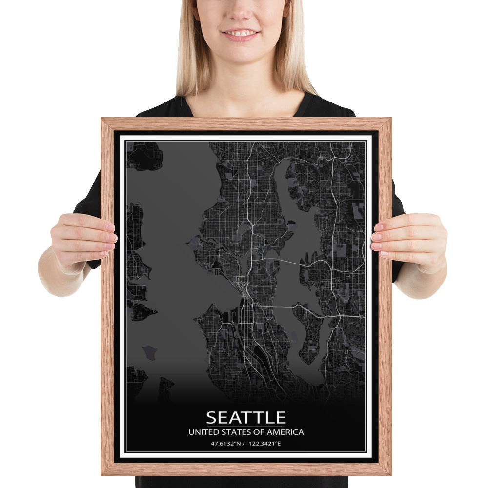 Seattle Black Framed Map