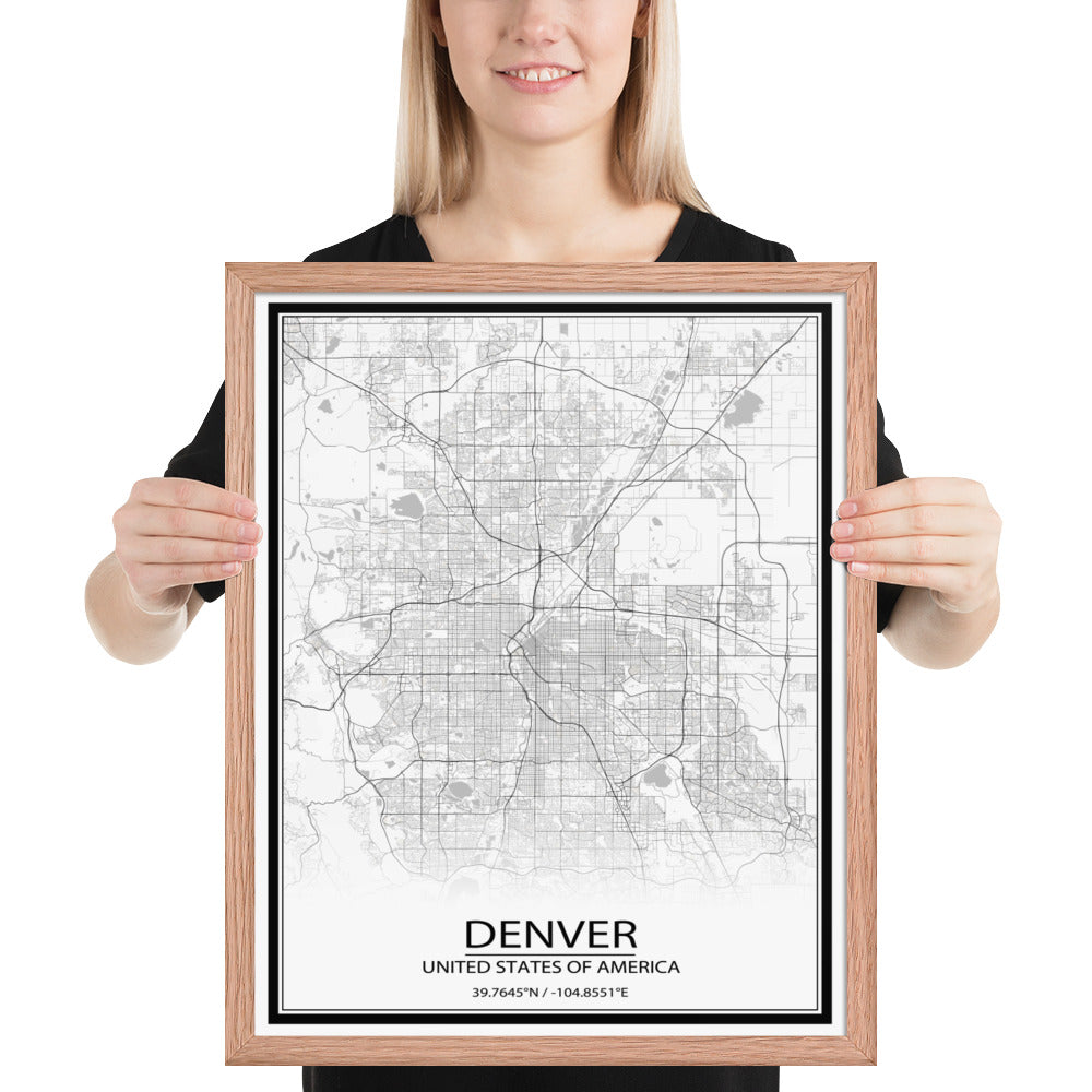 Denver White Framed Map