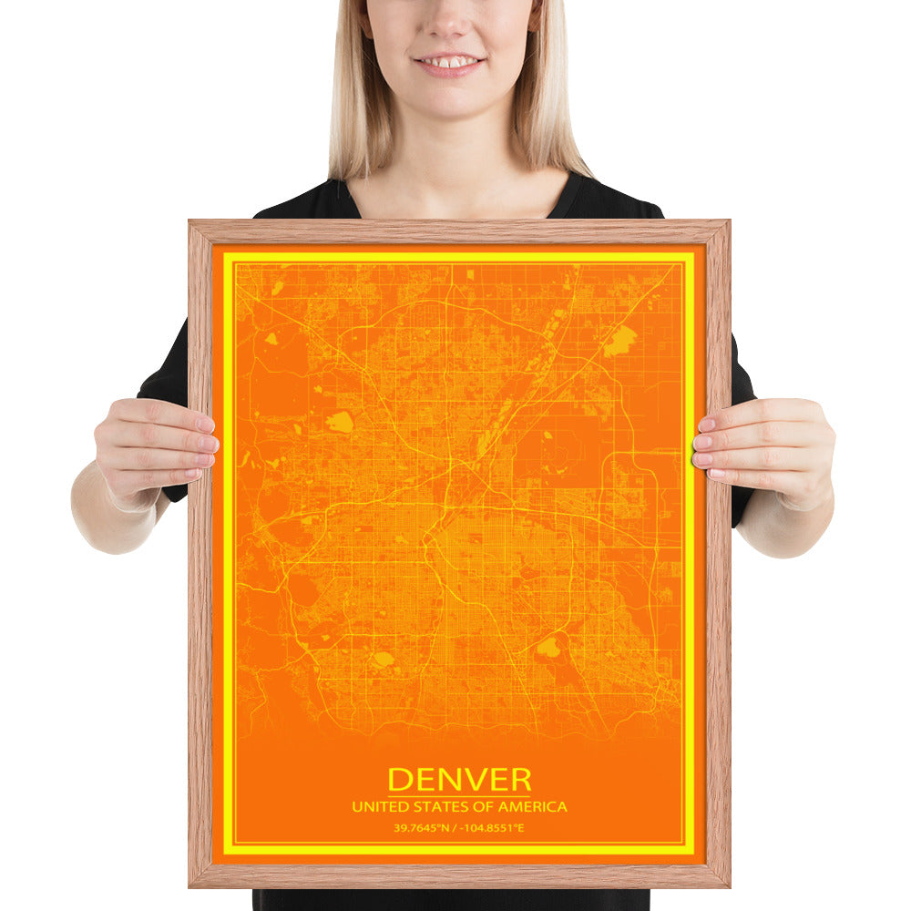 Denver Orange and Yellow Framed Map