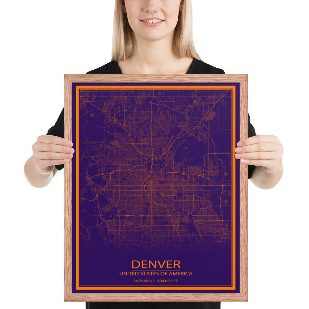 Denver Purple and Orange Framed Map