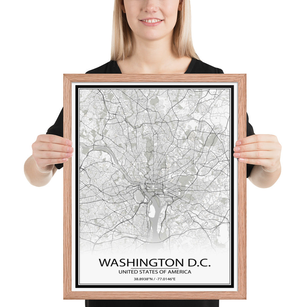 Washington, D.C. White Framed Map