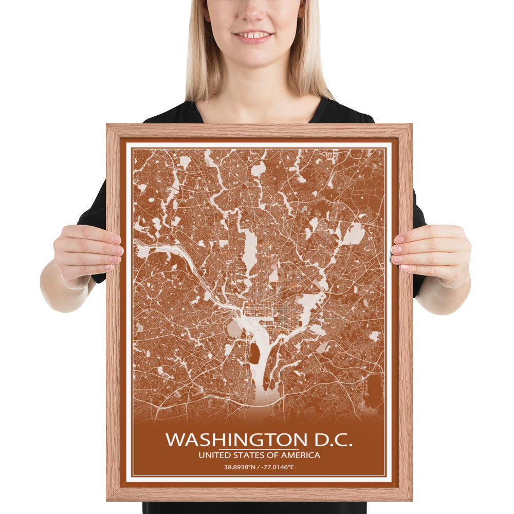 Washington, D.C. Brown and White Framed Map