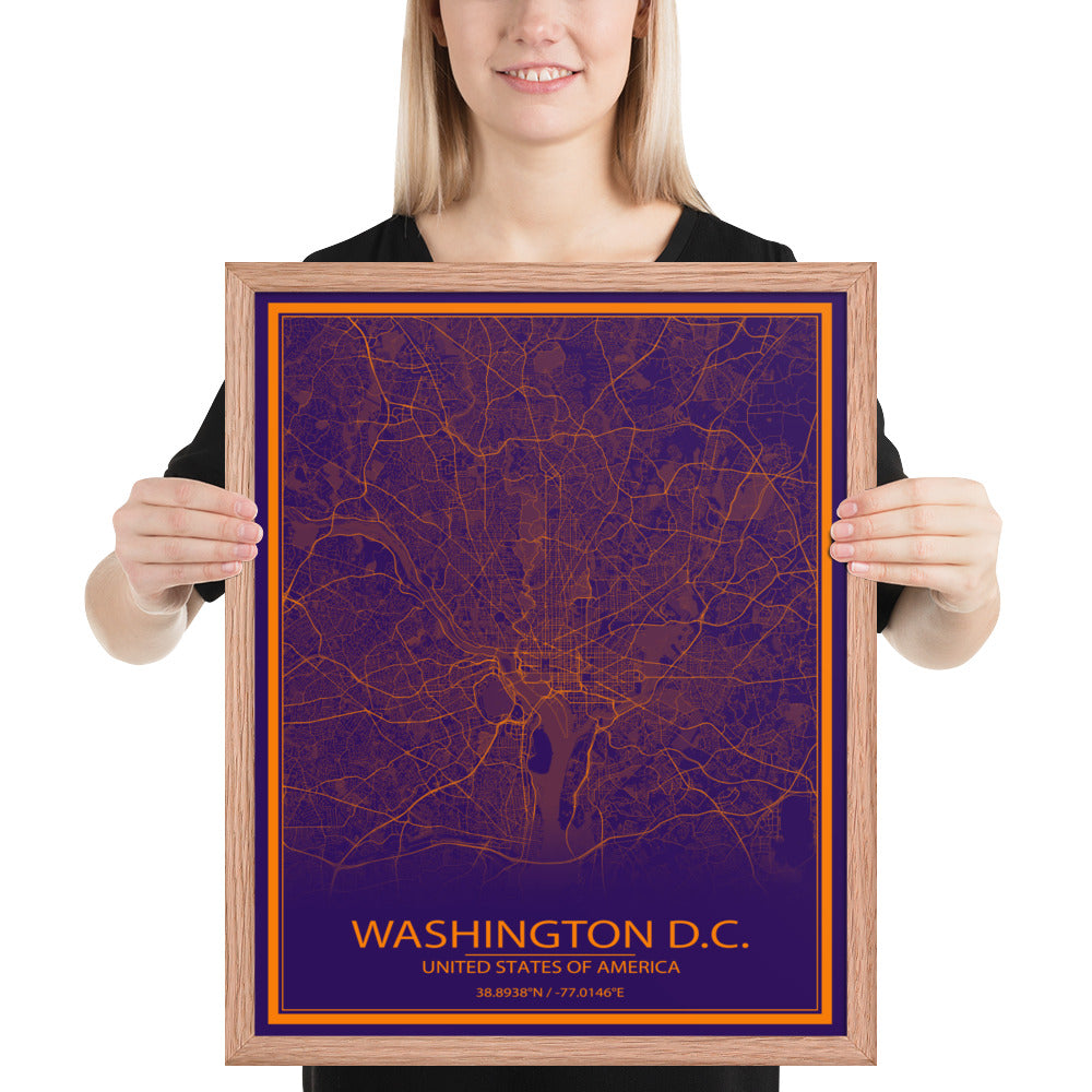 Washington, D.C. Purple and Orange Framed Map