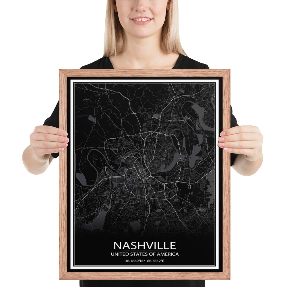 Nashville Black Framed Map