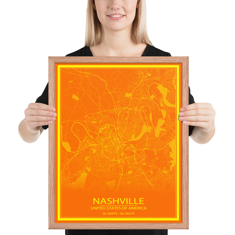 Nashville Orange and Yellow Framed Map