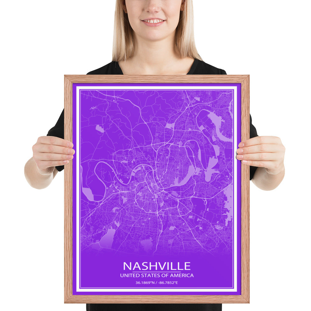 Nashville Purple and White Framed Map