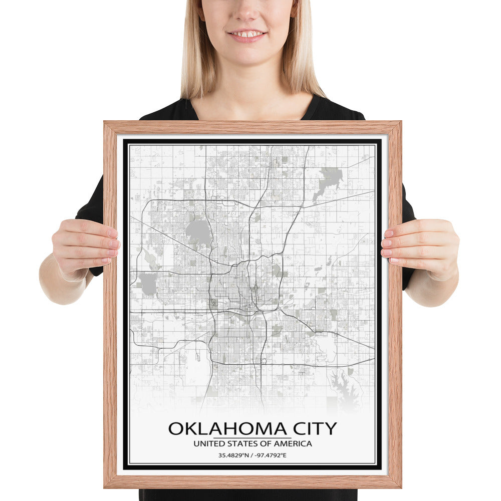 Oklahoma City White Framed Map