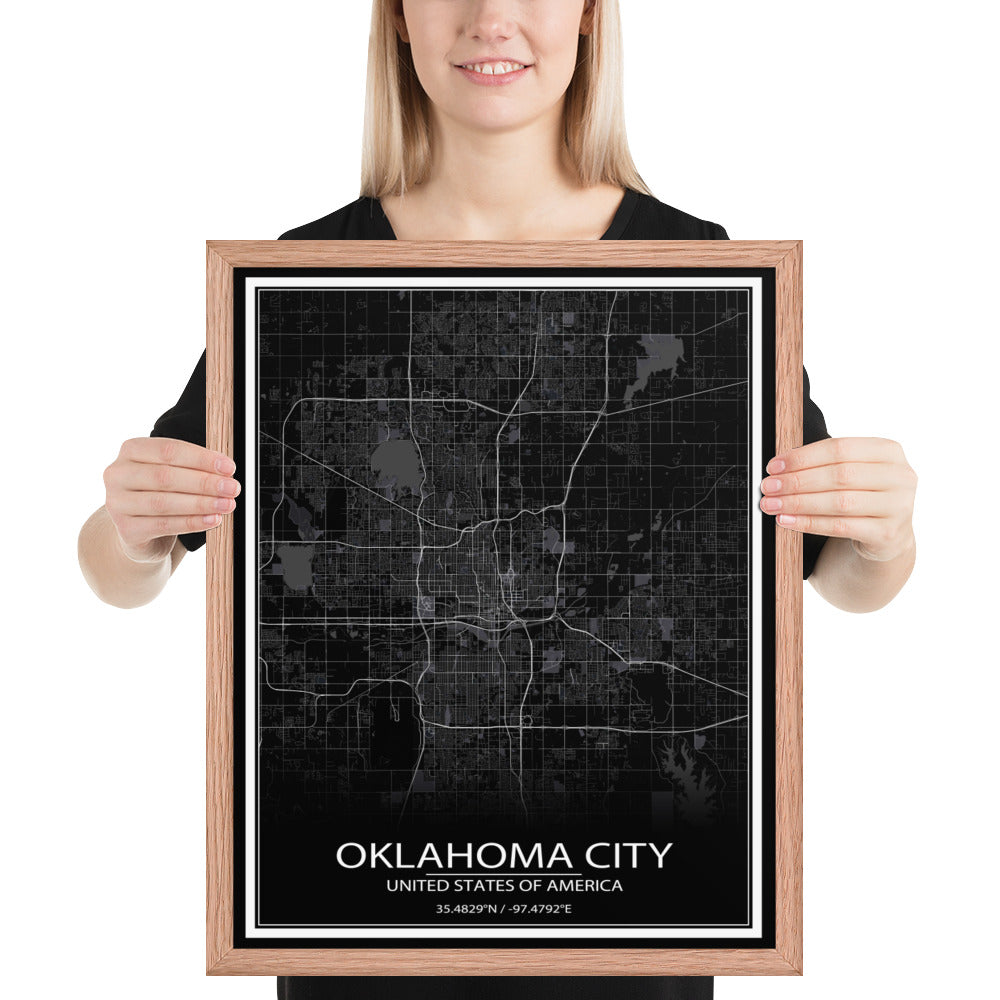 Oklahoma City Black Framed Map